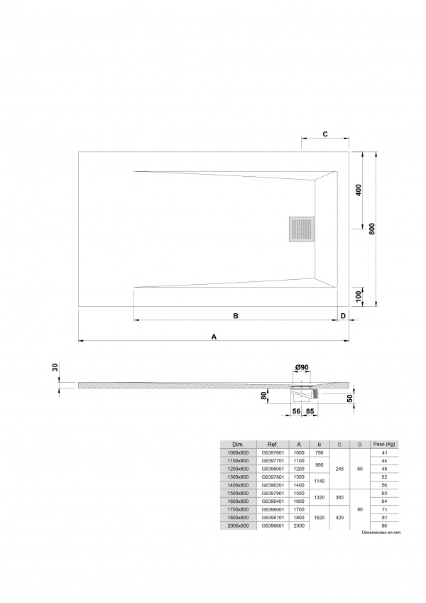 Plato de Ducha rectangular 100x80